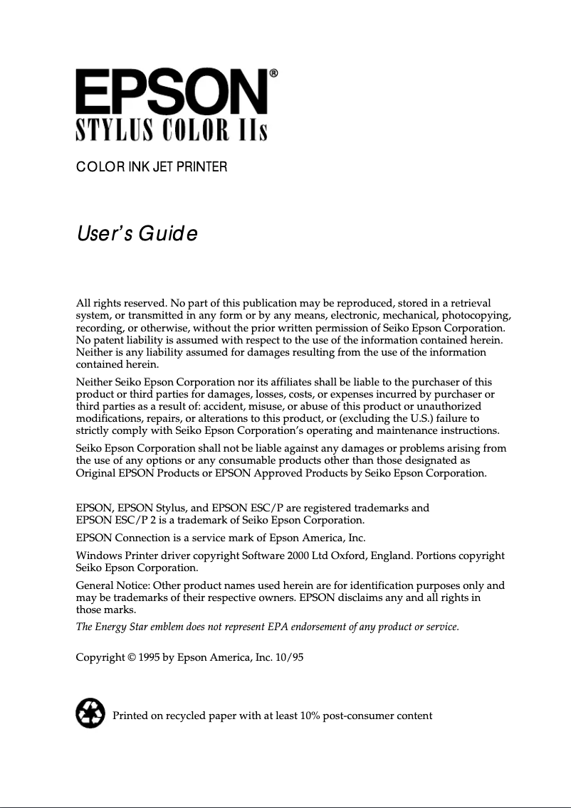 Página 1 del manual Manual de usuario Epson Stylus Color IIs