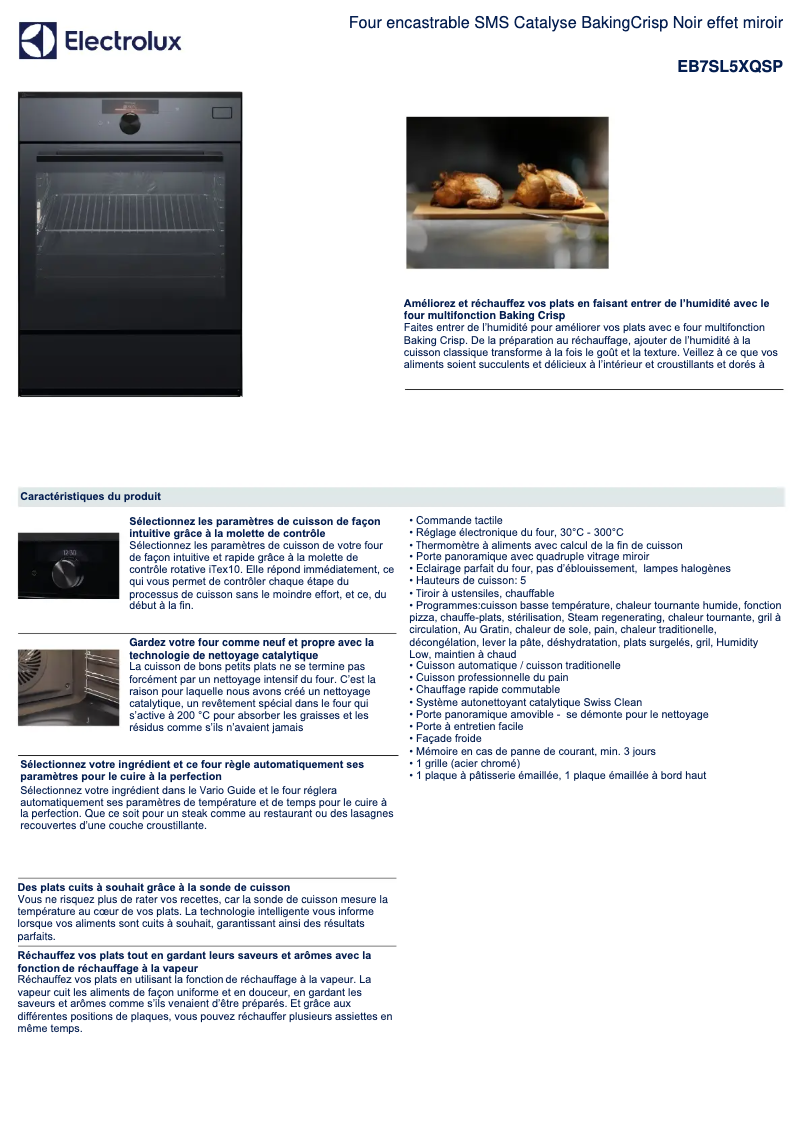 Page 1 de la notice Fiche technique Electrolux EB7SL5XQSP
