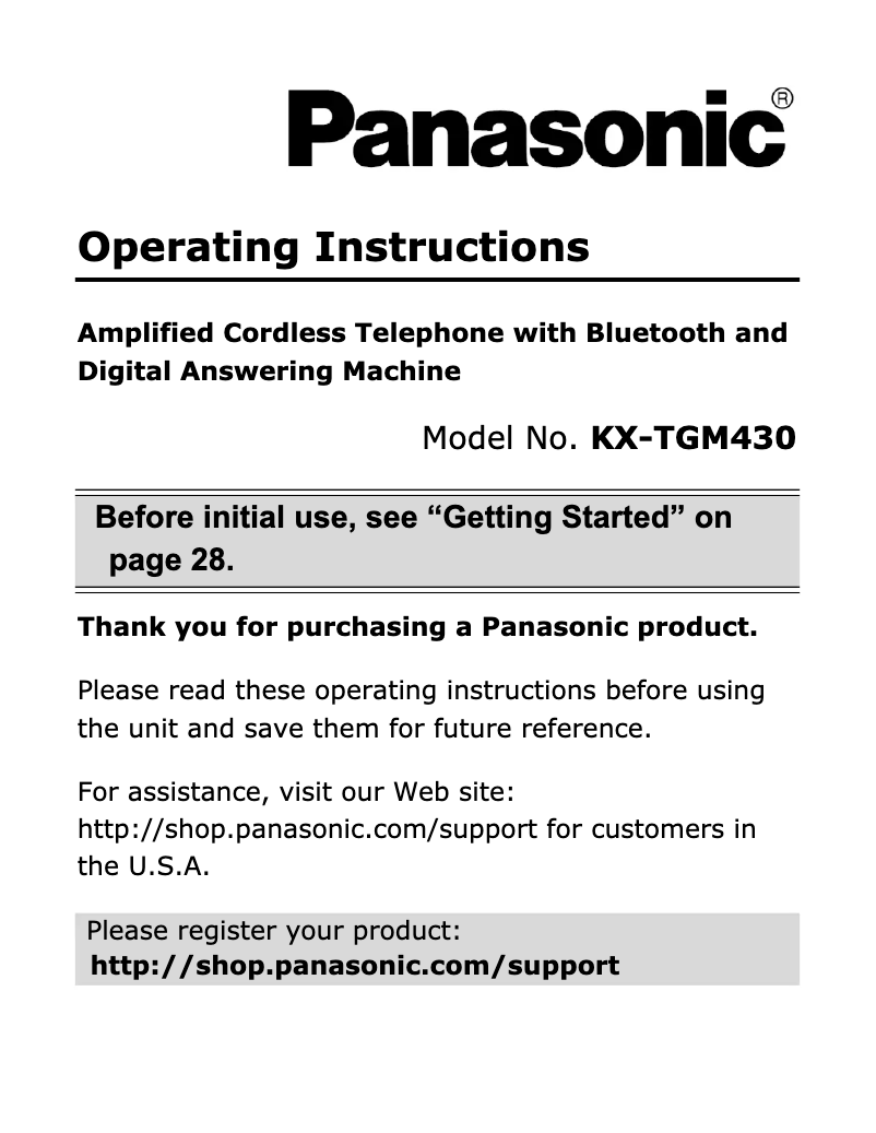 Imagen de la primera página del manual del dispositivo KX-TGM430