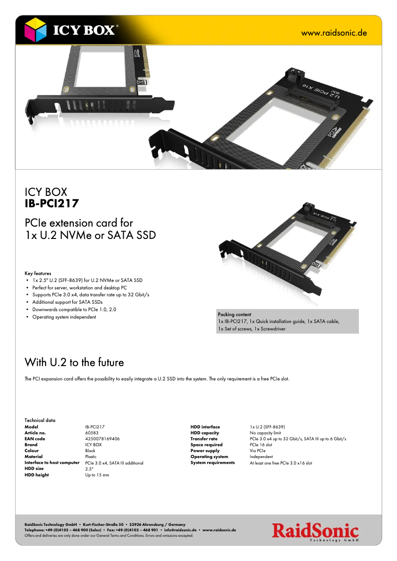 Page n°1 - Fiche technique Icy Box IB-PCI217