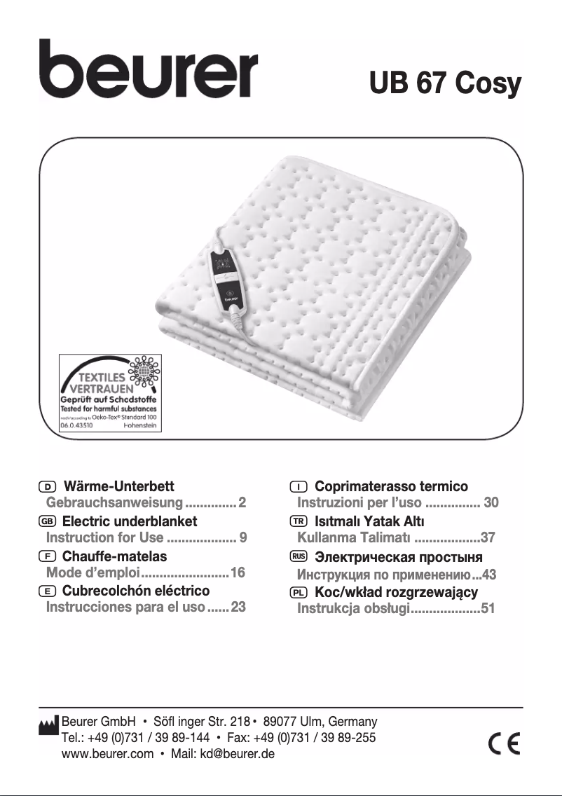 Page 1 de la notice Mode d'emploi Beurer UB 67 Cosy