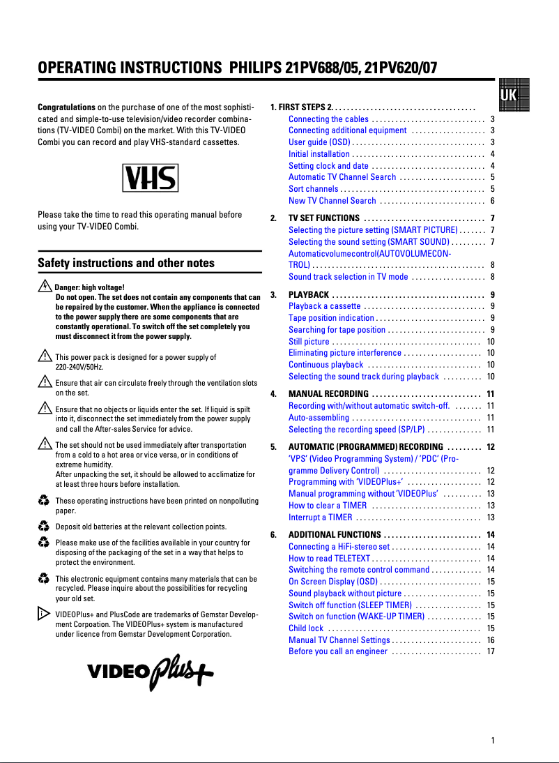 Page n°1 - Manuel utilisateur Philips 21PV688