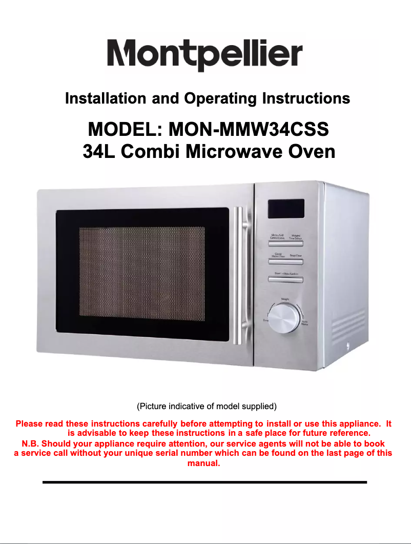 Page 1 de la notice Manuel utilisateur Montpellier MMW34CSS