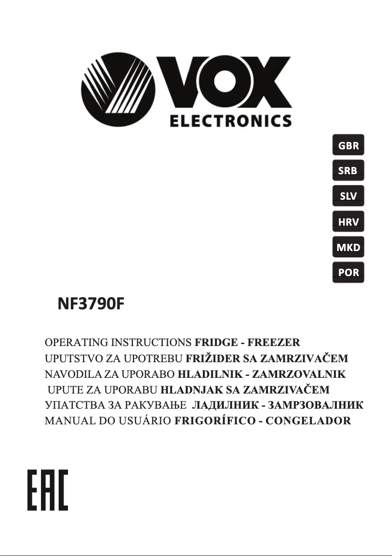 Page 1 de la notice Manuel utilisateur VOX NF 3790 F