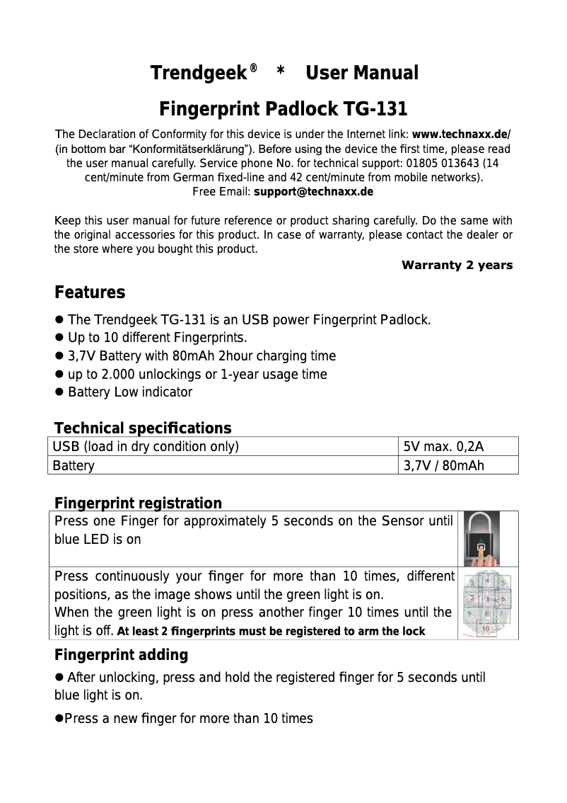 Image de la première page du manuel de l'appareil TG-131