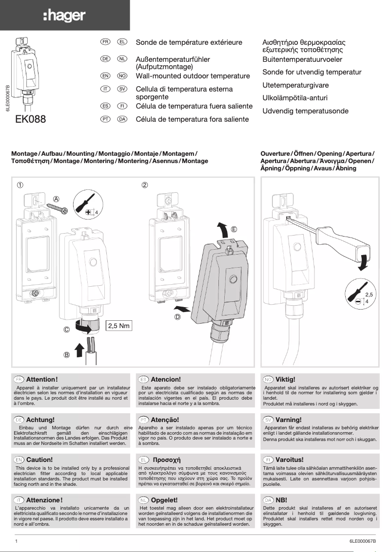 Page 1 de la notice Manuel utilisateur Hager EK088