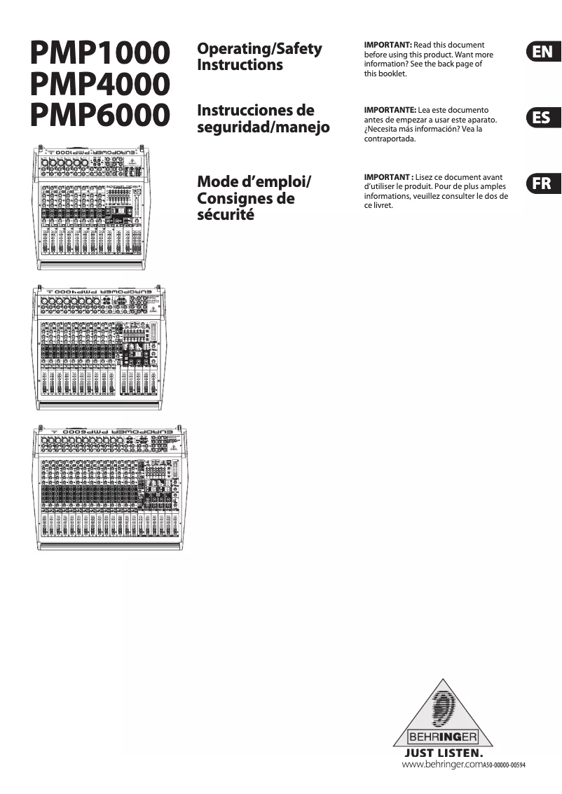 Page n°1 - Manuel utilisateur Behringer PMP 4000