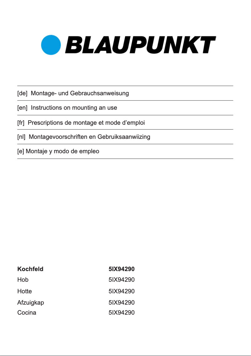 Page 1 de la notice Manuel utilisateur Blaupunkt 5IX94290