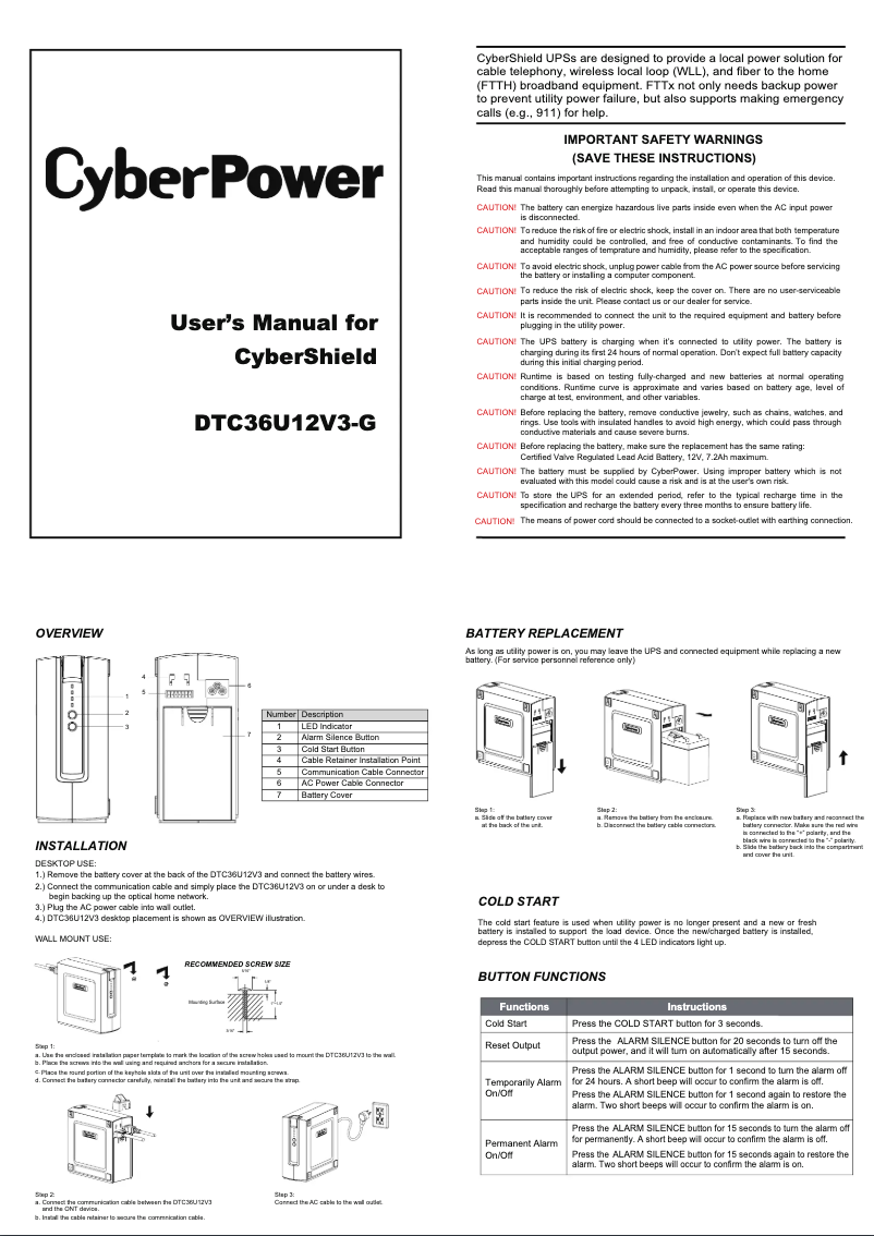 Page 1 de la notice Manuel utilisateur CyberPower DTC36U12V3-G