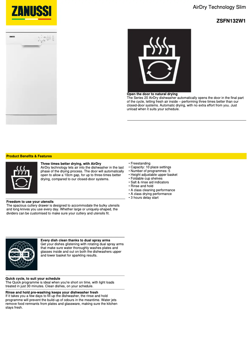 Page n°1 - Fiche technique Zanussi ZSFN132W1