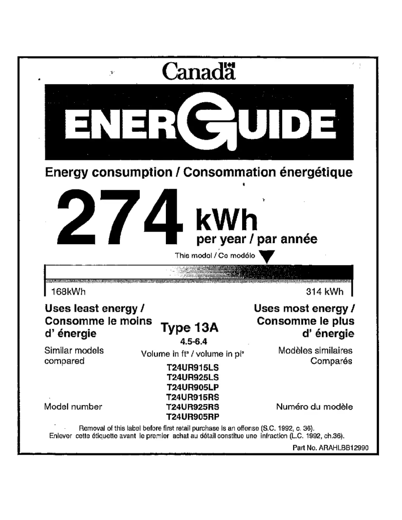 Page 1 de la notice Label énergétique Thermador T24UR905RP