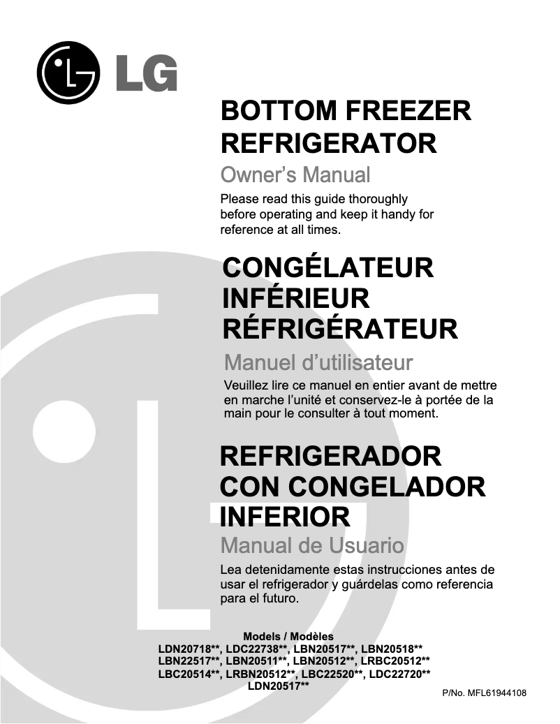 Page n°1 - Manuel utilisateur LG LBC22520SB