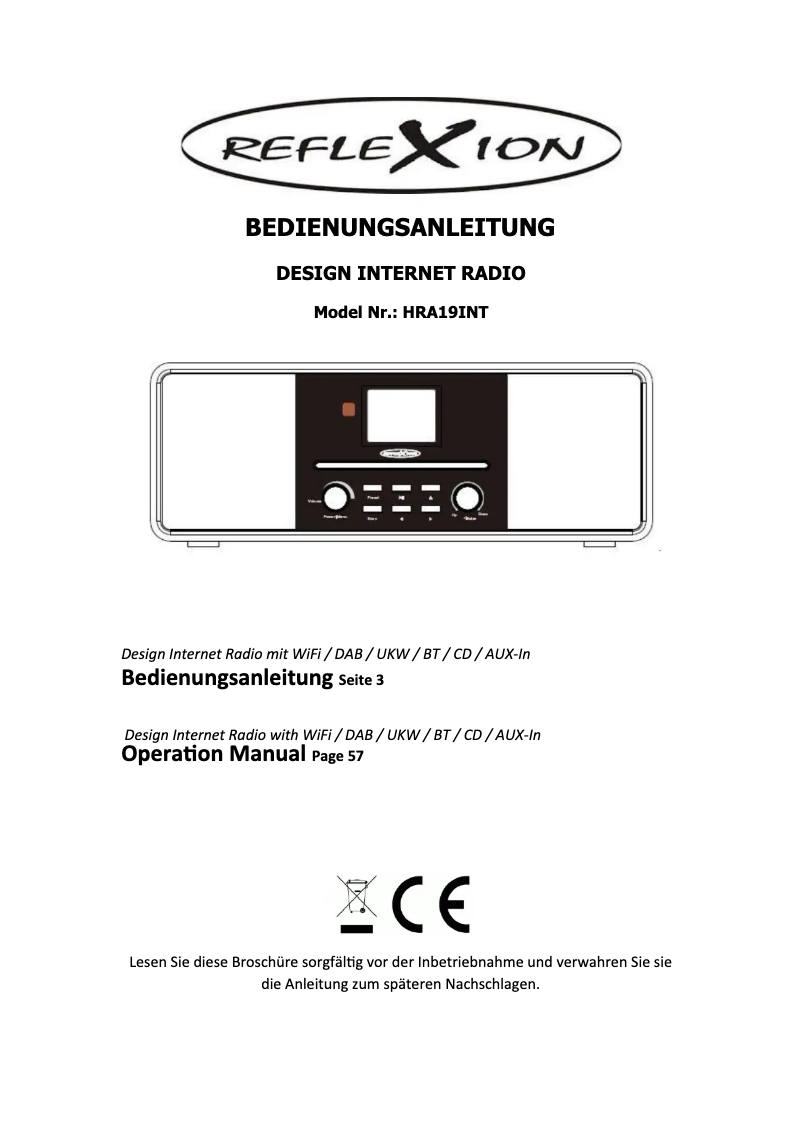 Page n°1 - Manuel utilisateur Reflexion HRA19INT
