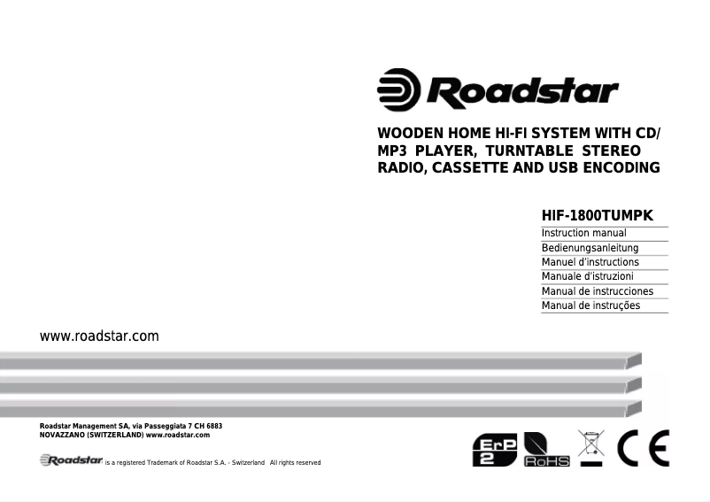 Page 1 de la notice Manuel utilisateur Roadstar HIF-1800TUMPK