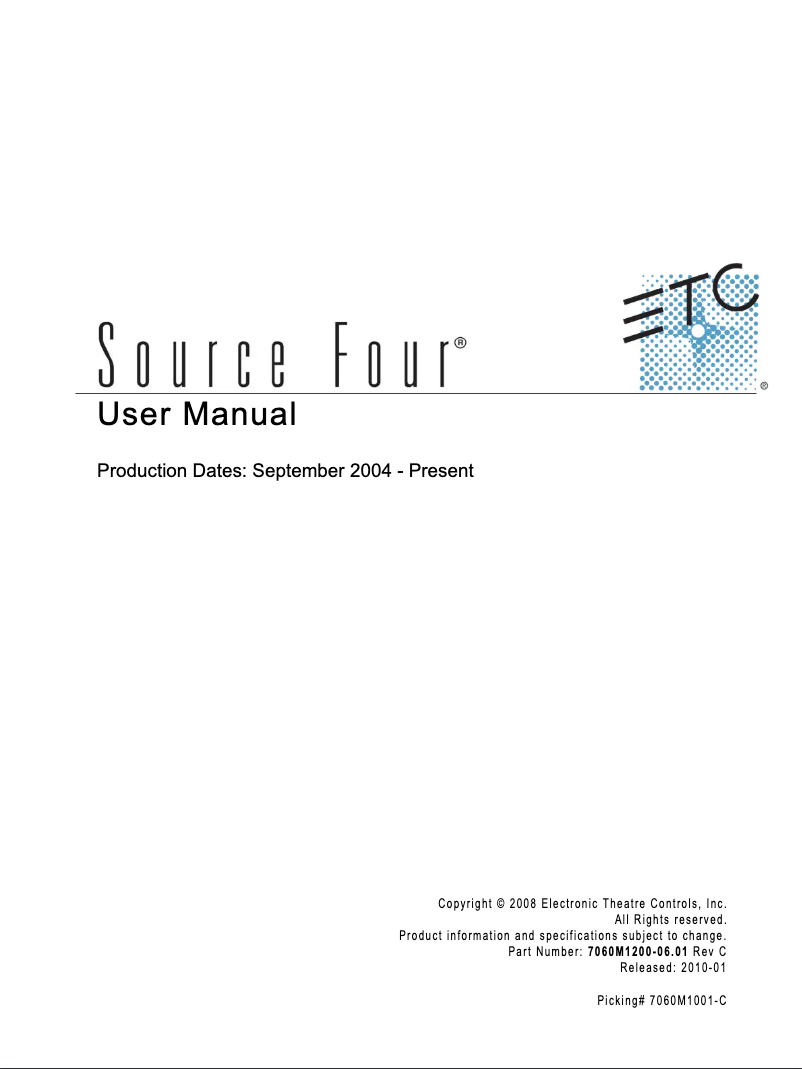 Image de la première page du manuel de l'appareil Source Four LED