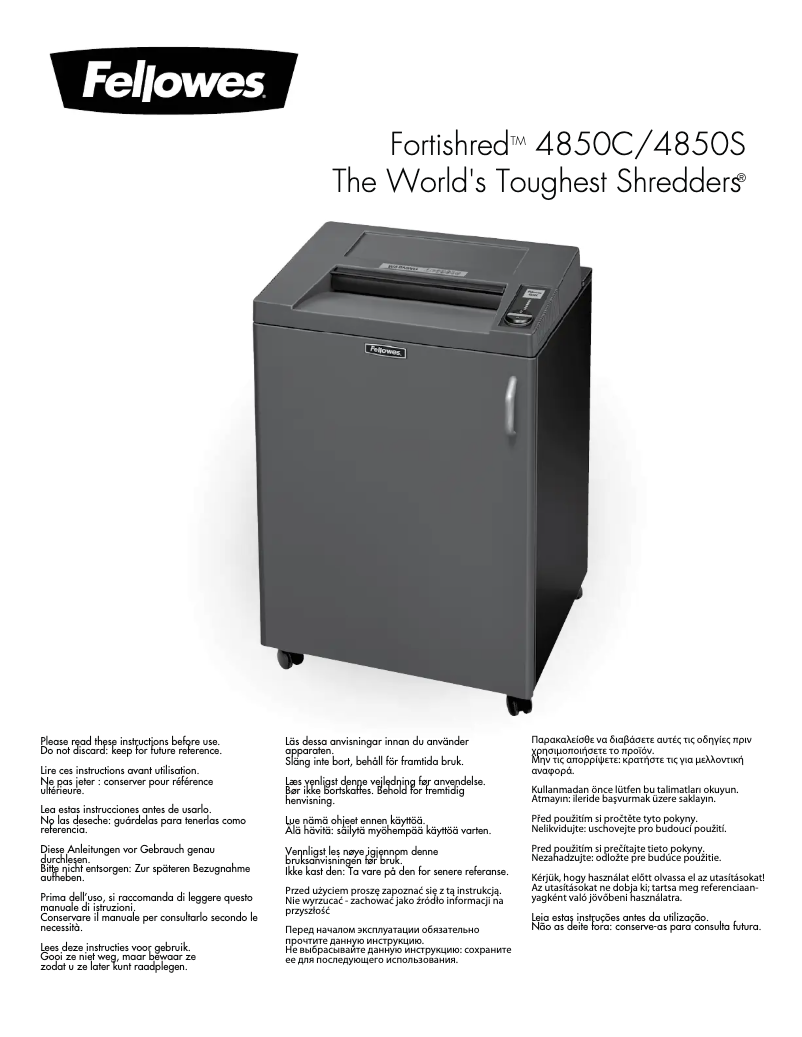 Page n°1 - Manuel utilisateur Fellowes Fortishred 4850C