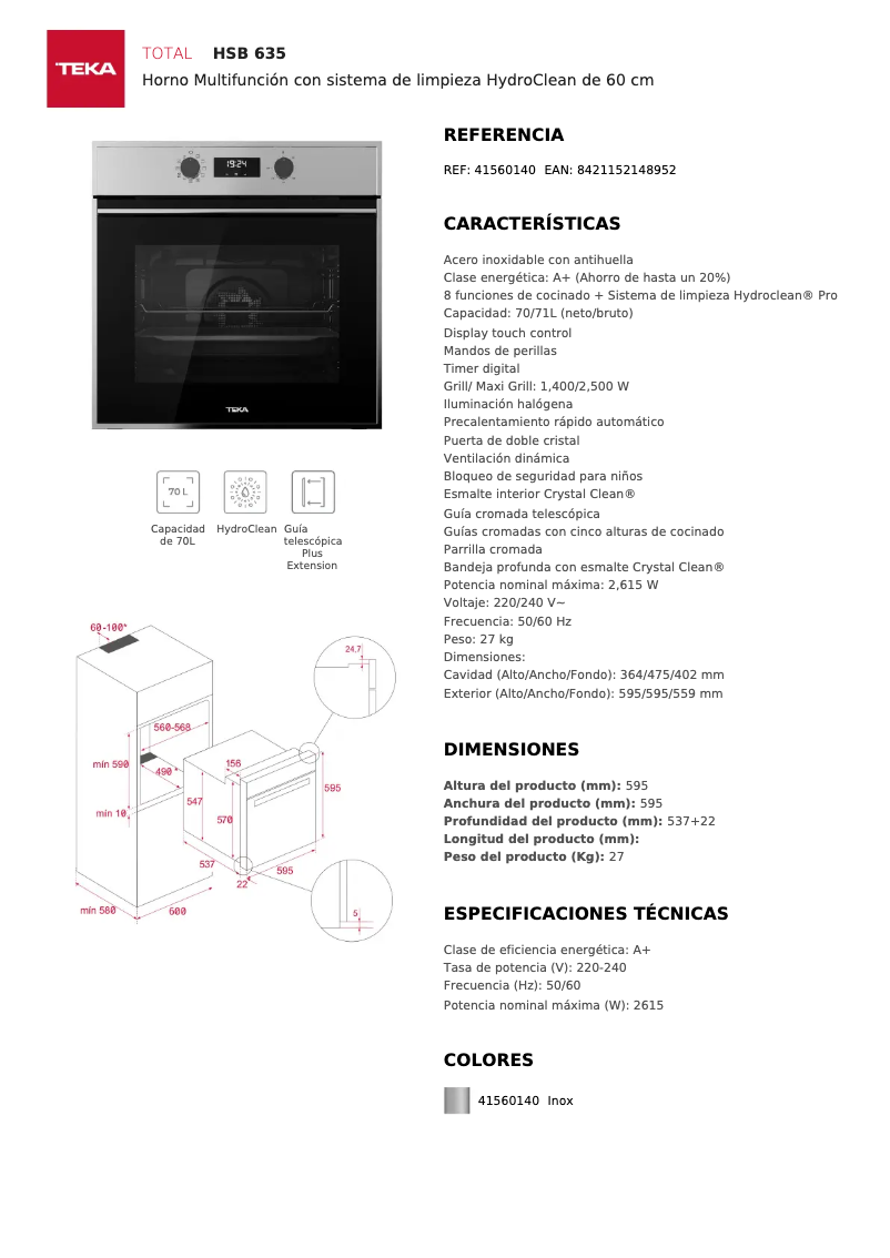 Page 1 de la notice Label énergétique Teka HSB 635
