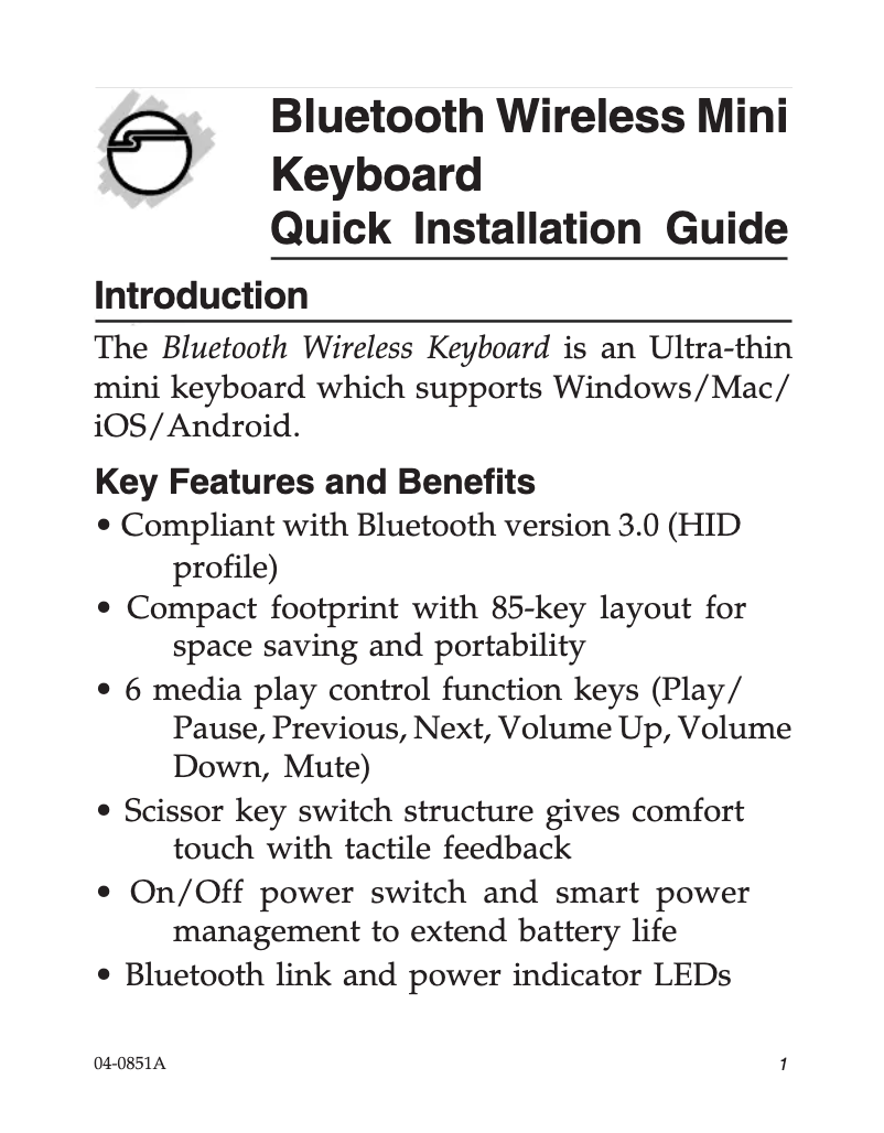 Page n°1 - Manuel utilisateur Siig JK-BT0112-S2