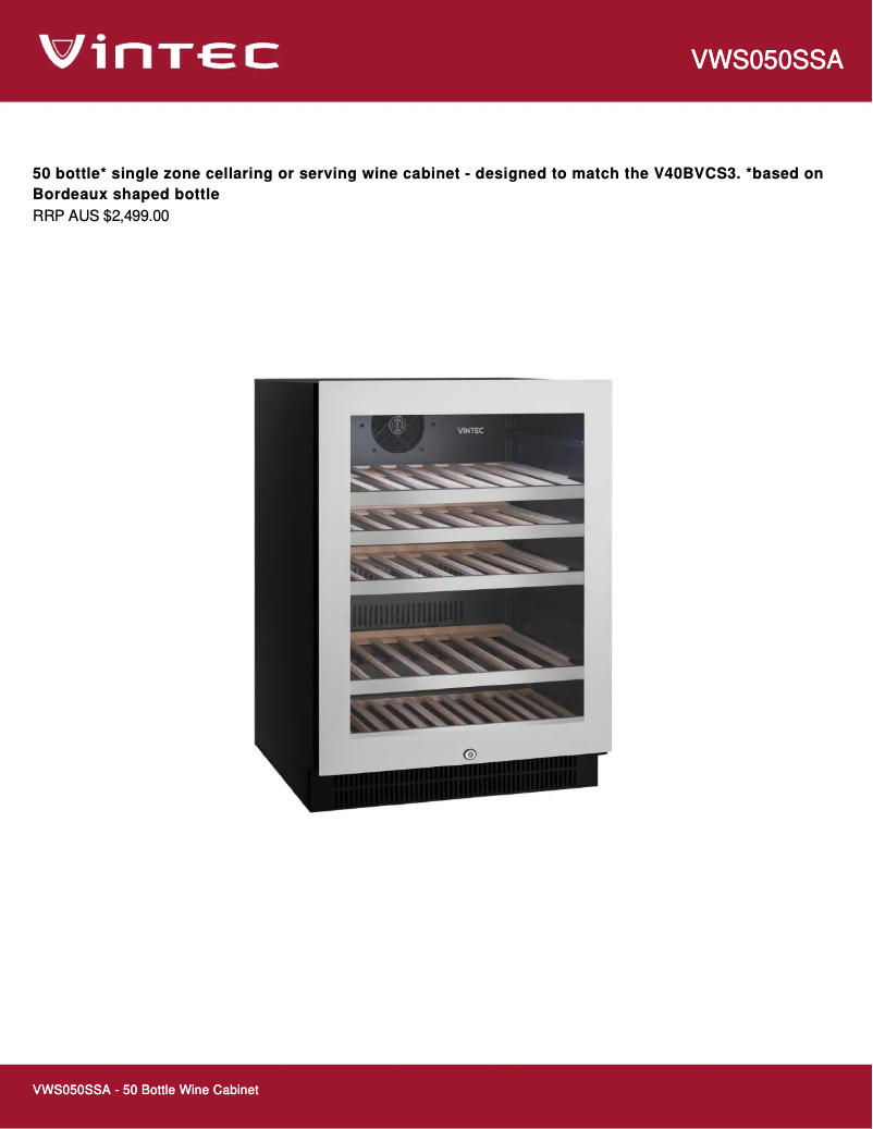 Page 1 de la notice Fiche technique Vintec VWS050SSA