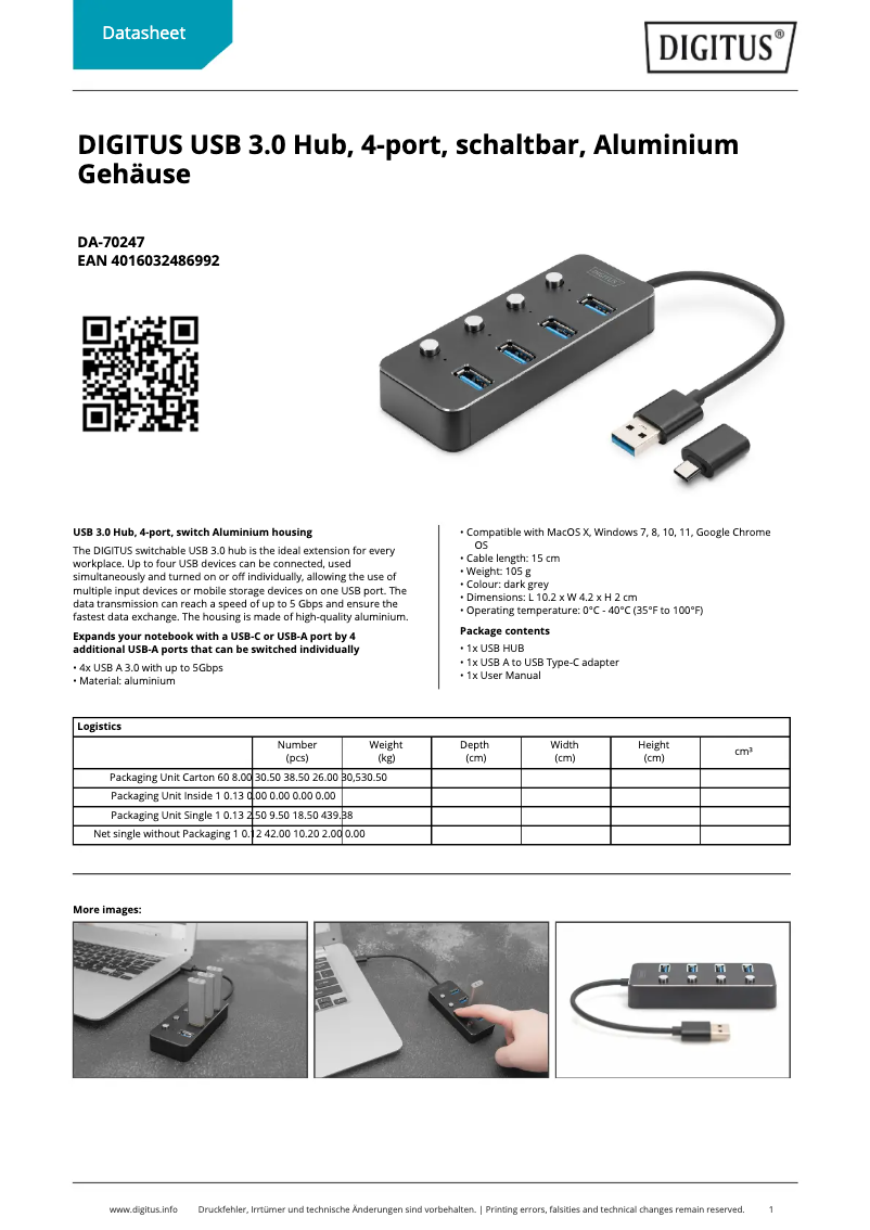 Página 1 del manual Ficha técnica Digitus DA-70247
