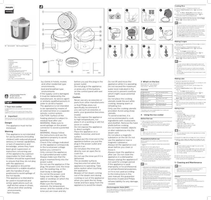 Page 1 de la notice Manuel utilisateur Philips Viva Collection HD3053
