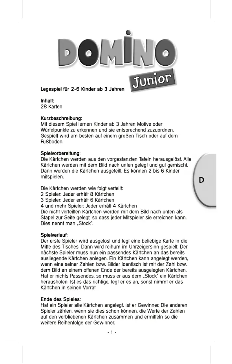 Page n°1 - Manuel utilisateur Schmidt Domino Junior