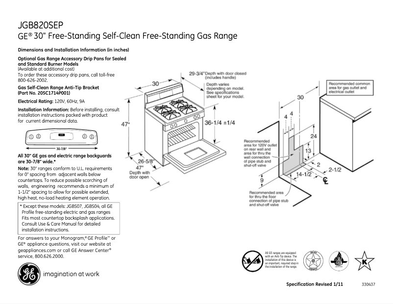 Page n°1 - Fiche technique GE JGB820SEPSS