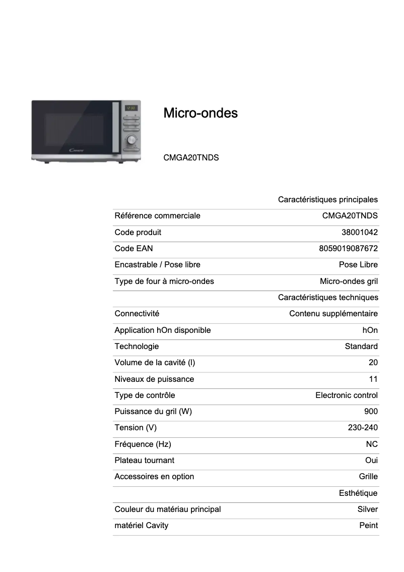 Page 1 de la notice Manuel utilisateur Candy CMGA20TNDS