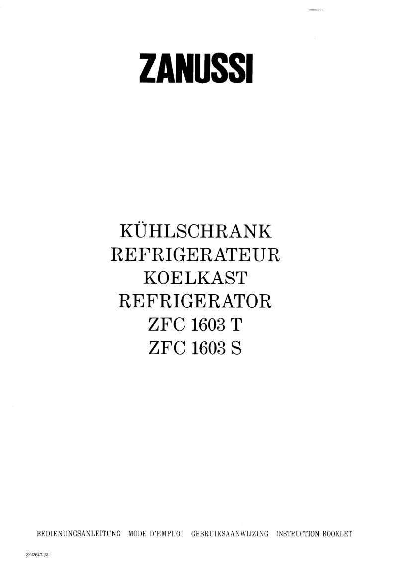 Page n°1 - Manuel utilisateur Zanussi ZFC 1603 t