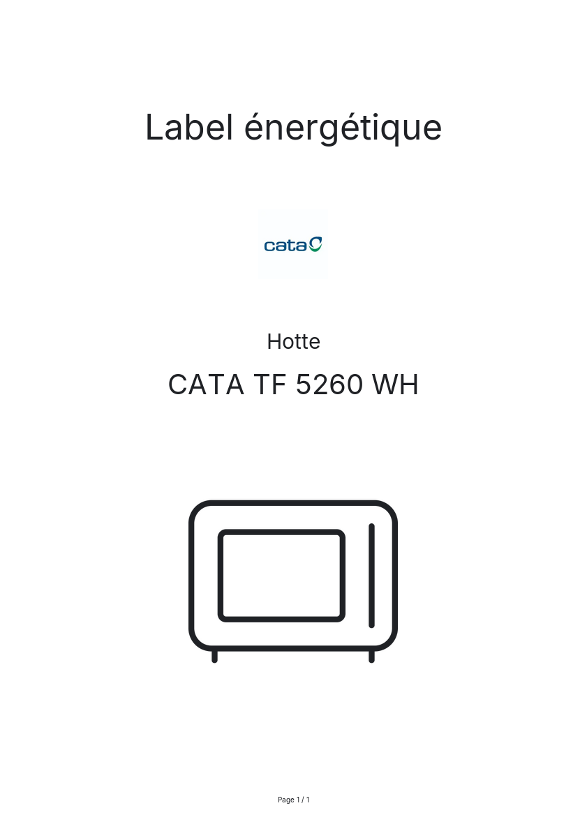 Page n°1 - Label énergétique CATA TF 5260 WH