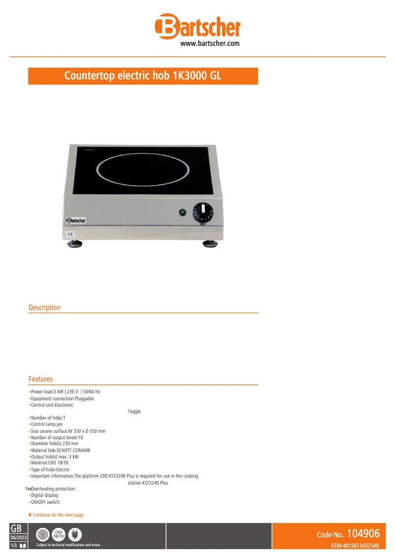 Image de la première page du manuel de l'appareil 1K3000 GL