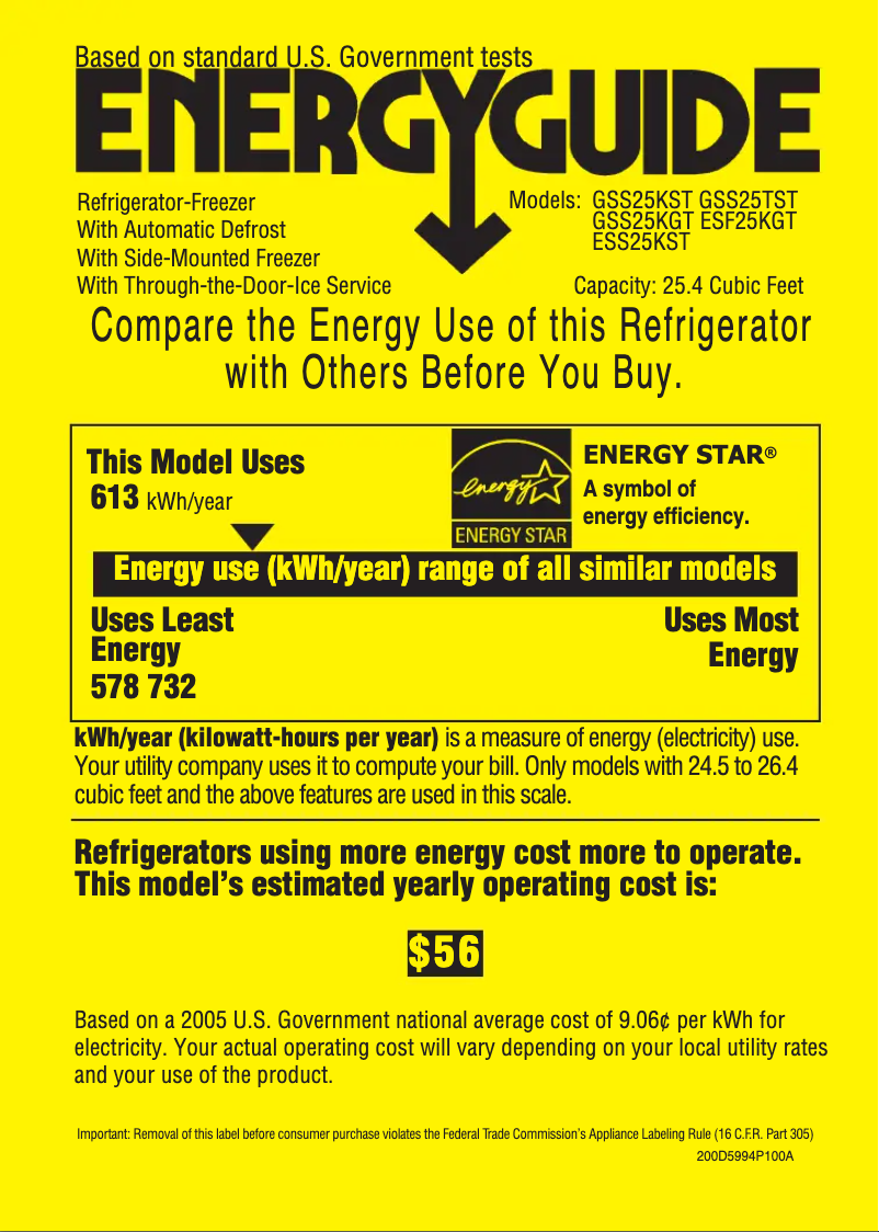 Página 1 del manual Etiqueta energética GE GSS25KSTSS