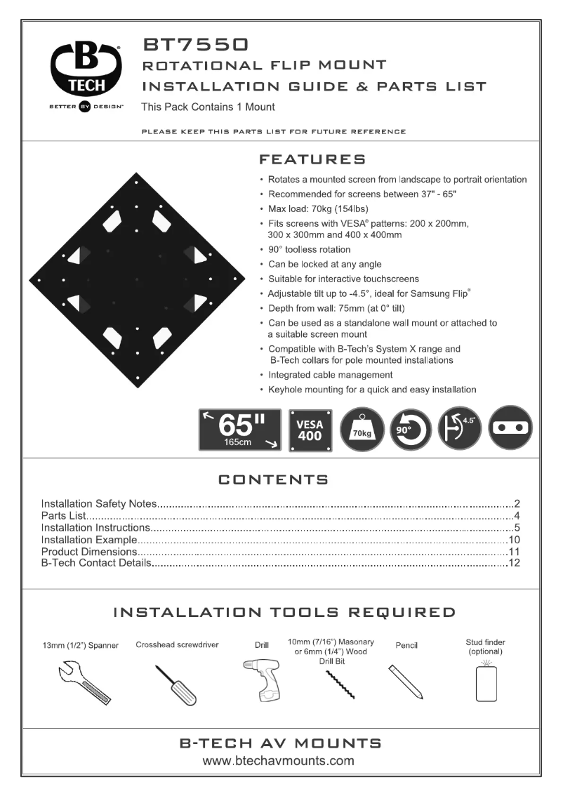 Page n°1 - Guide d'installation B-Tech BT7550