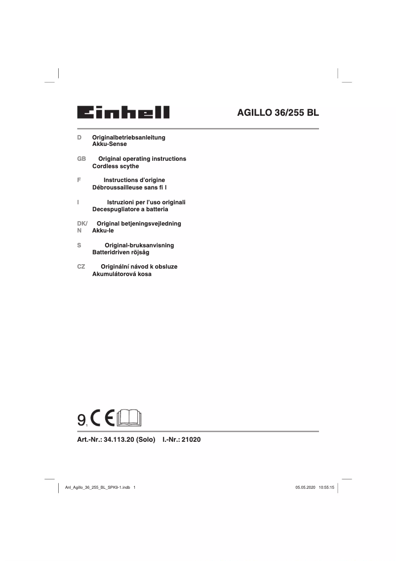 Page n°1 - Manuel utilisateur Einhell AGILLO 36/255 BL