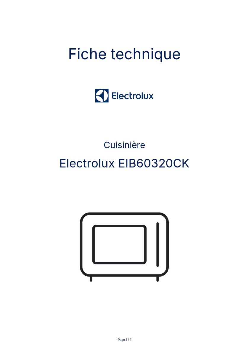 Page n°1 - Fiche technique Electrolux EIB60320CK