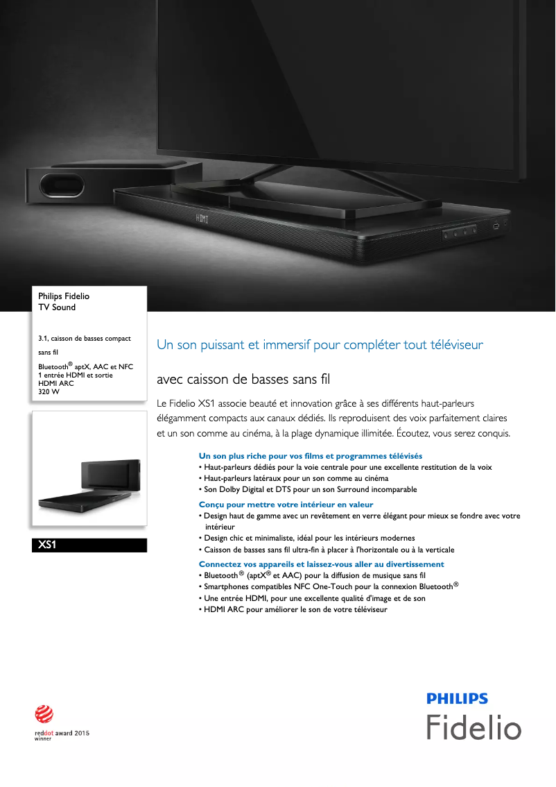 Page 1 de la notice Fiche technique Philips Fidelio XS1