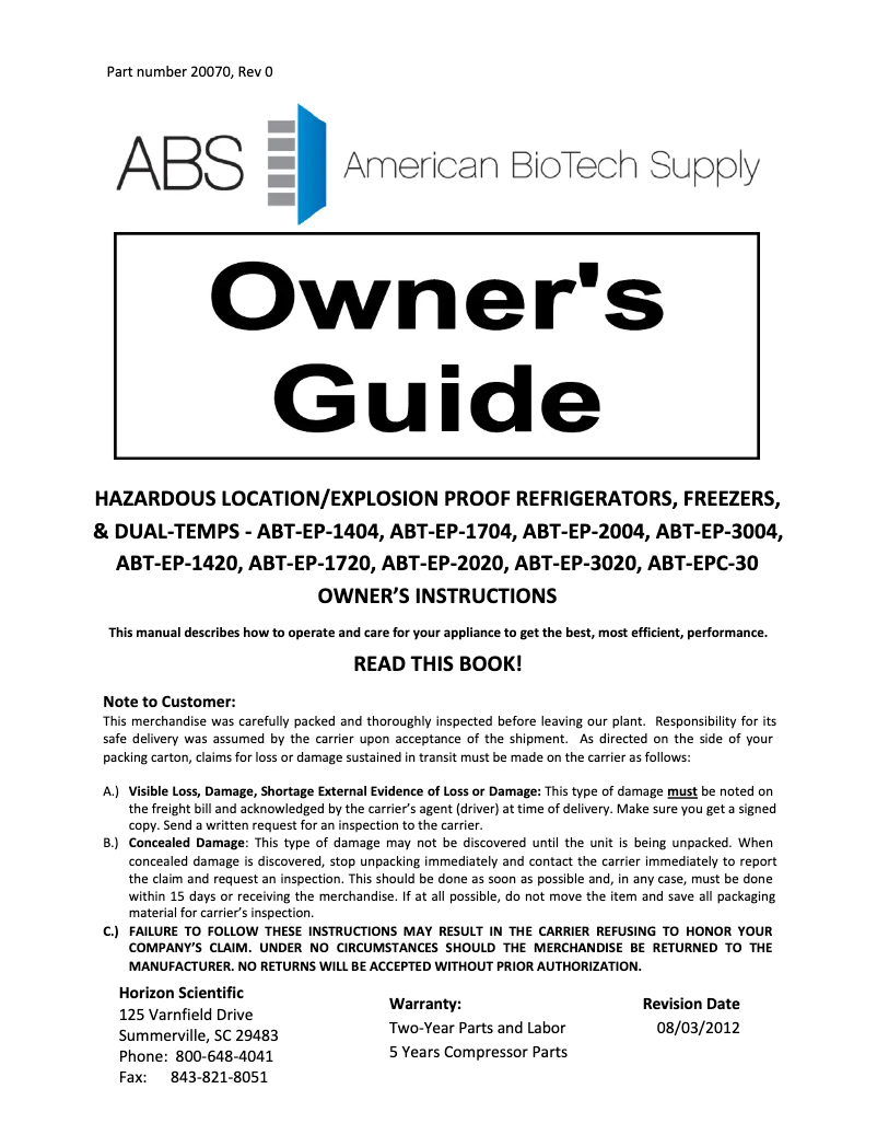 Page 1 de la notice Manuel utilisateur American BioTech Supply ABT-EFS-17