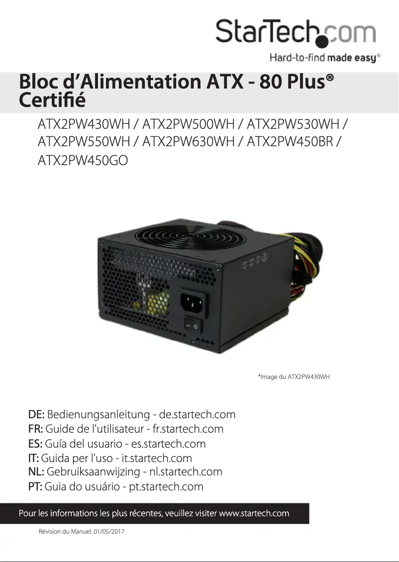 Page 1 de la notice Manuel utilisateur StarTech.com ATX2PW630WH