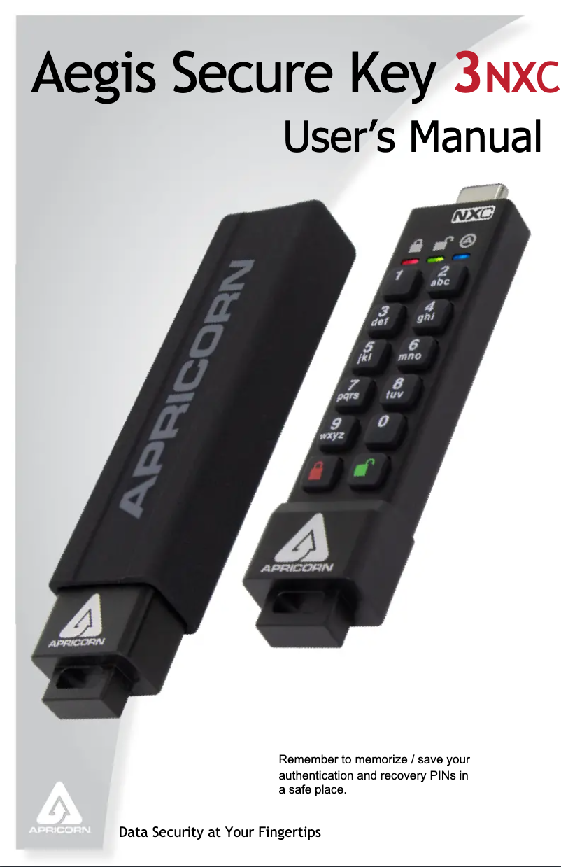 Image de la première page du manuel de l'appareil Aegis Secure Key 3NXC