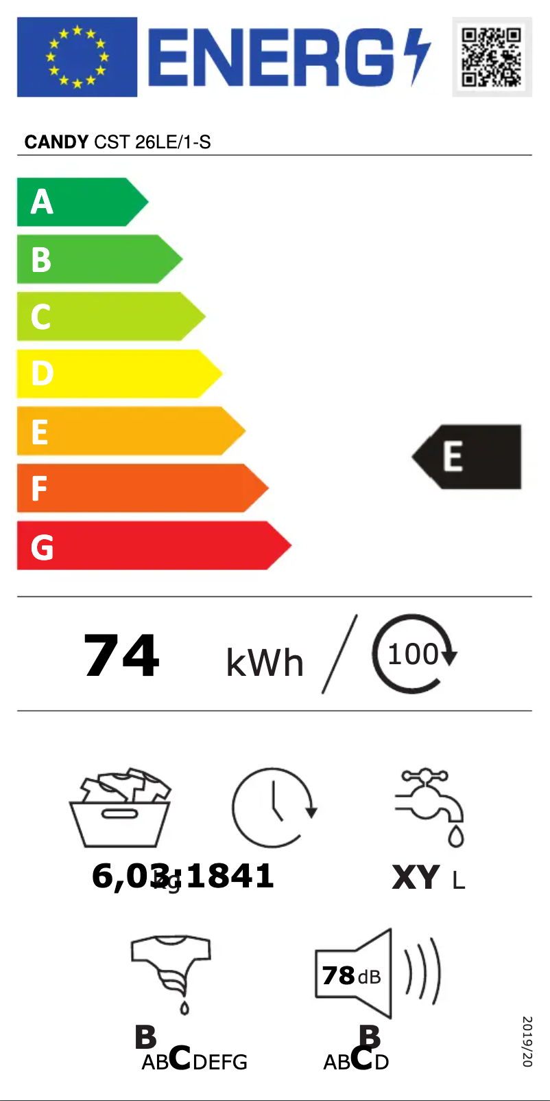 Page n°1 - Label énergétique Candy CST 26LE/1-S
