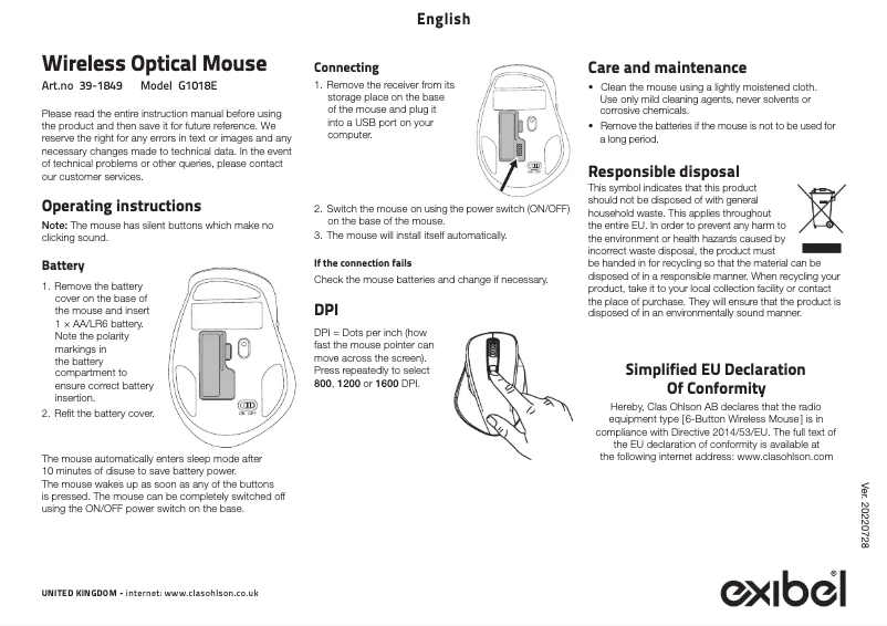 Image de la première page du manuel de l'appareil G1018E