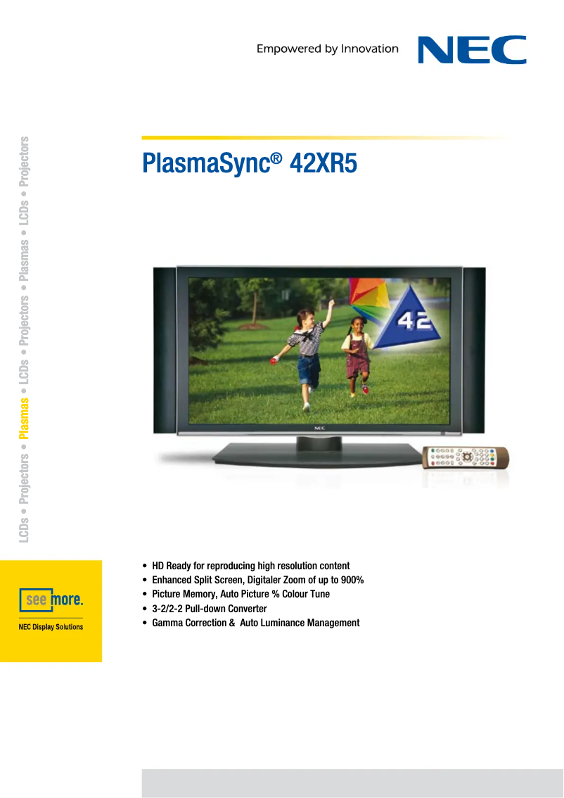 Image de la première page du manuel de l'appareil PlasmaSync 42XR5