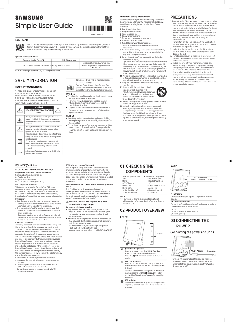 Page 1 de la notice Guide de démarrage rapide Samsung HW-LS60D