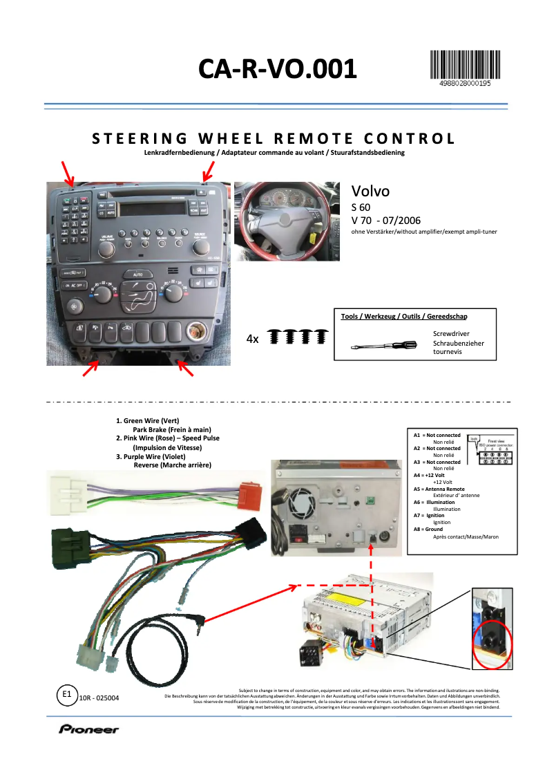 Page 1 de la notice Manuel utilisateur Pioneer CA-R-VO.001
