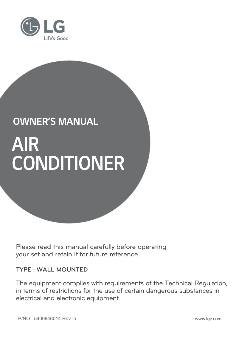 Page 1 de la notice Manuel utilisateur LG AMNW12GRBL0