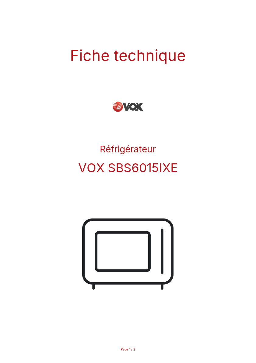 Page n°1 - Fiche technique VOX SBS6015IXE
