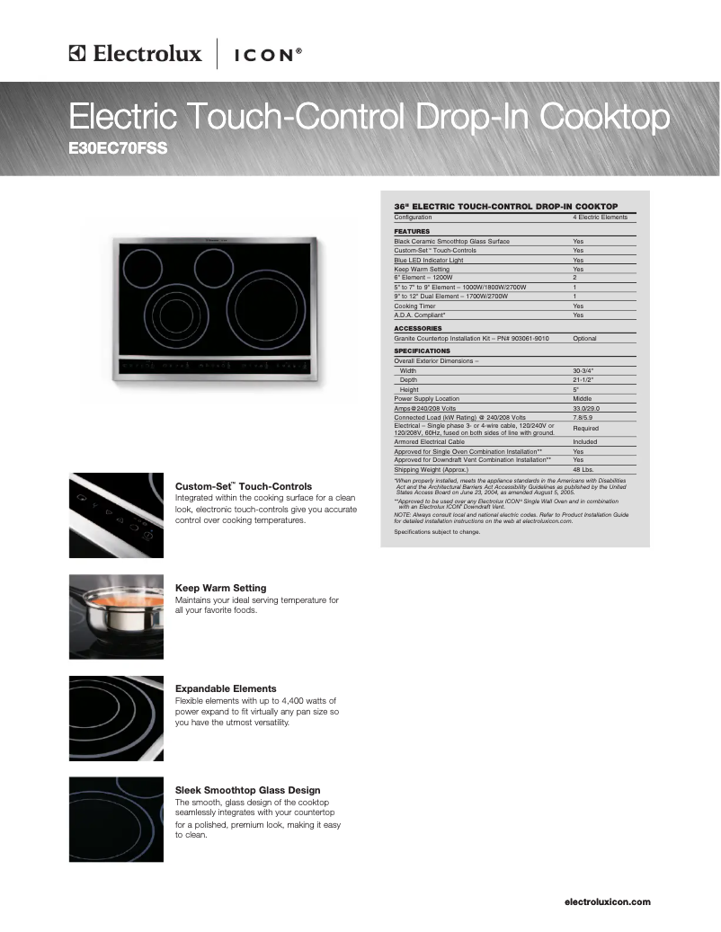 Página 1 del manual Ficha técnica Electrolux E30EC70FSS