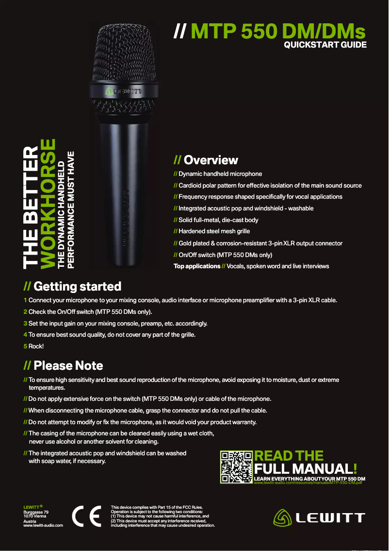 Page n°1 - Manuel utilisateur Lewitt MTP 550 DM