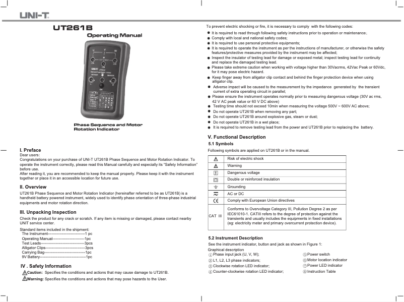 Image de la première page du manuel de l'appareil UT261B