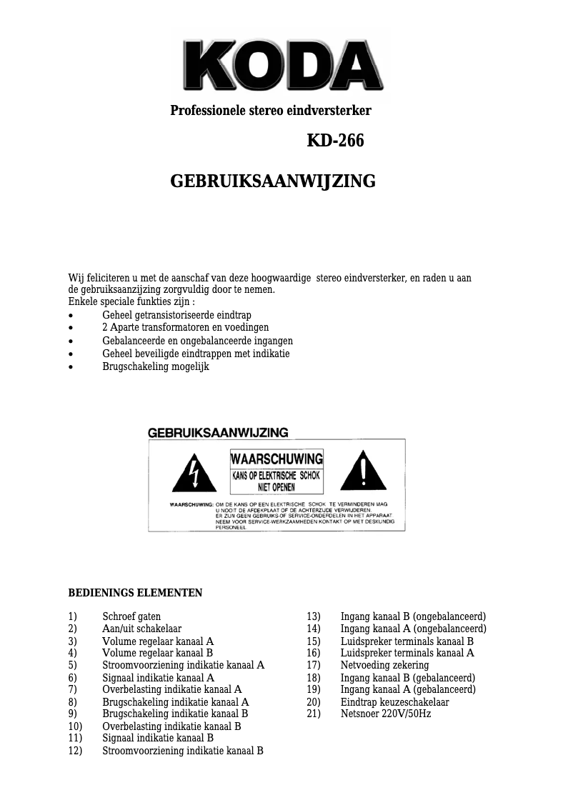 Page n°1 - Manuel utilisateur Koda KD-266
